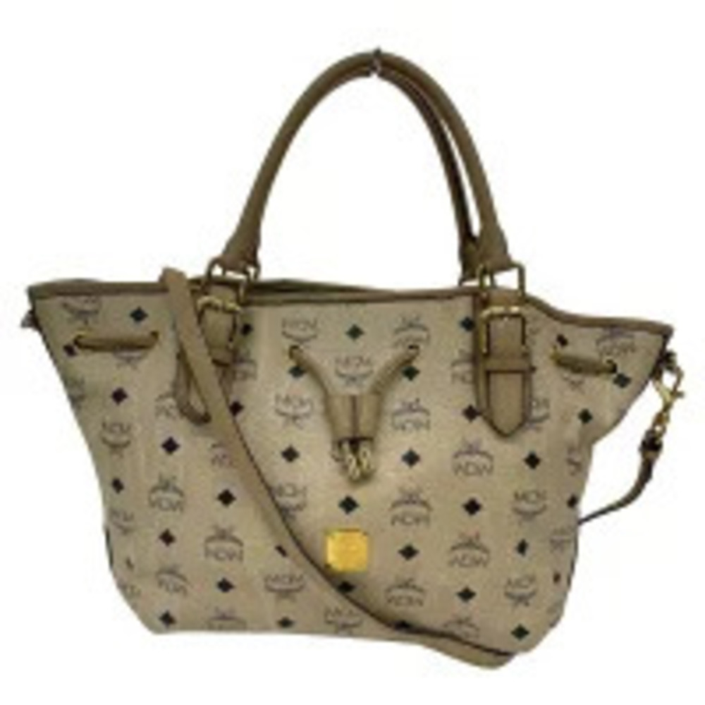 MCM Visetos Tote Bag Shoulder Beige Leather